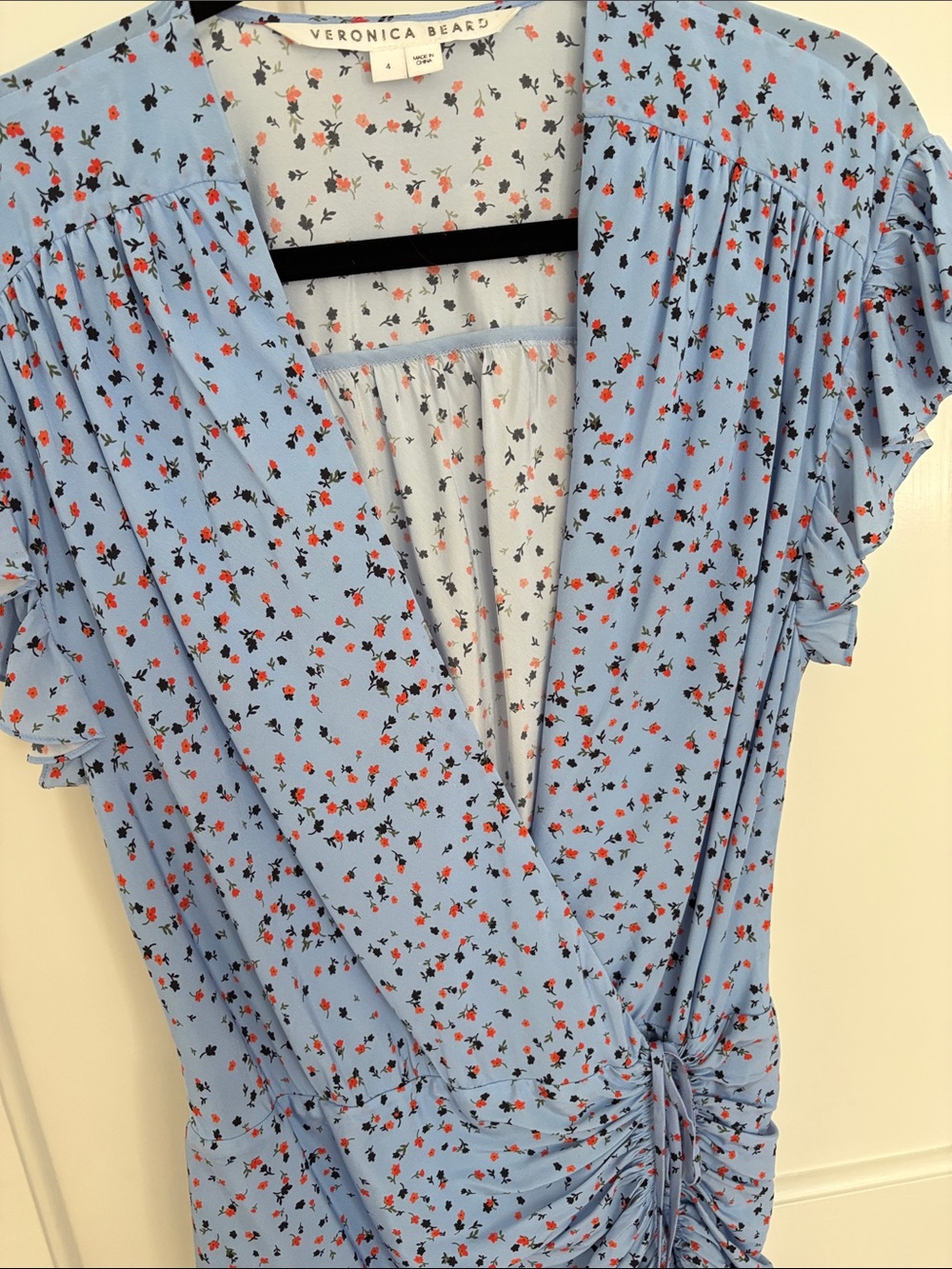 Veronica Beard Light Blue Floral Wrap-Style Midi Dress - Picture 4 of 6